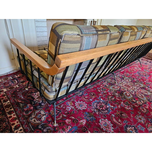 1960s MCM Attributed to Richard McCarthy by Selrite Wrought Iron and Maple Couch For Sale - Image 5 of 10