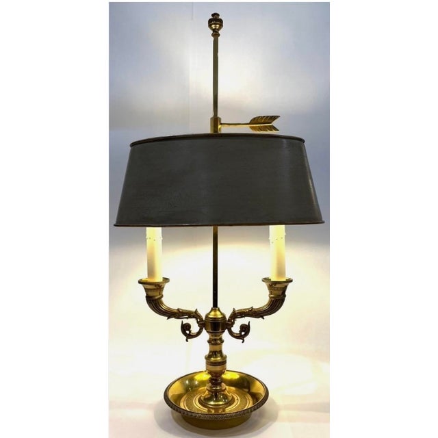 Pair of Vintage Gilt Brass Bouillotte Lamps With French Gray Tole Shades For Sale - Image 11 of 17