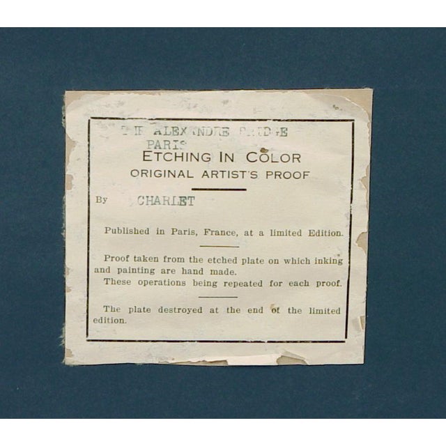 Printmaking Materials 1920s Large Hand-Colored French Etching by Charlet, Pont Alexandra, Paris, Misty Mood... For Sale - Image 7 of 7