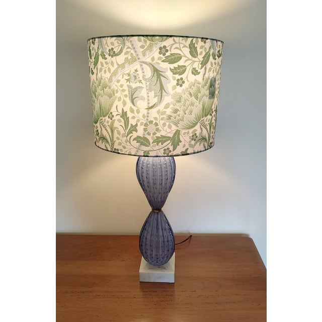 Vintage Italian Murano Lavender Opaline Glass Bubble lamp with William Morris Lampshade. Lovely lamp with controlled...