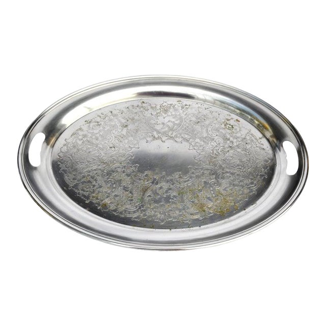 Early 20th Century Distressed Look Gorham Oval Silver Plate Platter Butler Tray For Sale