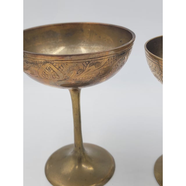1970s Artisanal Hand-Etched Brass Coupes - A Slightly Mismatched Pair For Sale - Image 9 of 12
