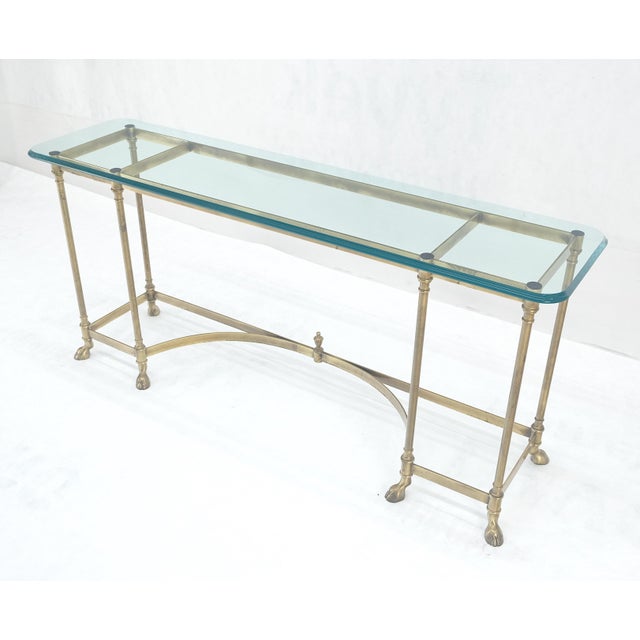 Transparent Italian Hoof Feet Brass Frame Base 3/4" Glass Top Console Hall Table For Sale - Image 8 of 13