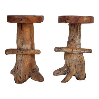 Vintage Rustic Studio Sculptural Bar Stools- a Pair For Sale