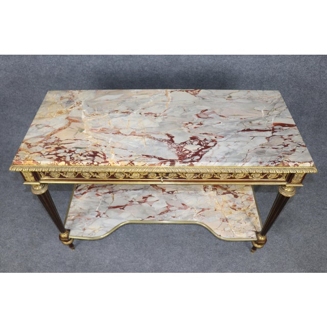French Signed Henry Dasson 1860s Era Bronze Mounted Marble Top Server Console Table For Sale - Image 3 of 15