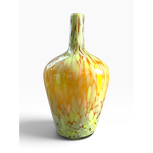Mid-Century Modern Vintage Murano-Style Yellow & Amber Confetti Art Glass Vase For Sale - Image 3 of 6