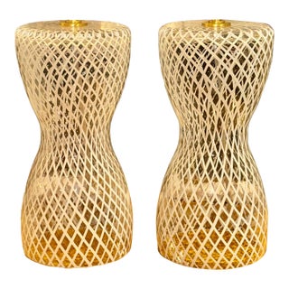 Pair of Vintage Murano Glass Lattice Lamps For Sale
