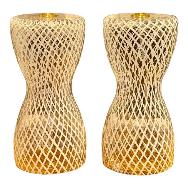 Pair of Vintage Murano Glass Lattice Lamps For Sale