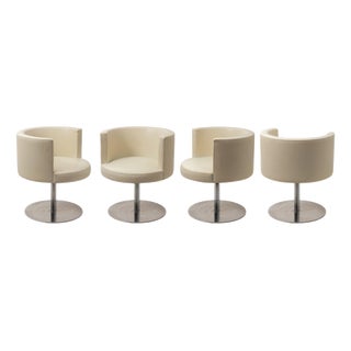 Cidonio Swivel Chairs in Leather and Metal by Antonio Astori for Chide, 1970s, Set of 4 For Sale
