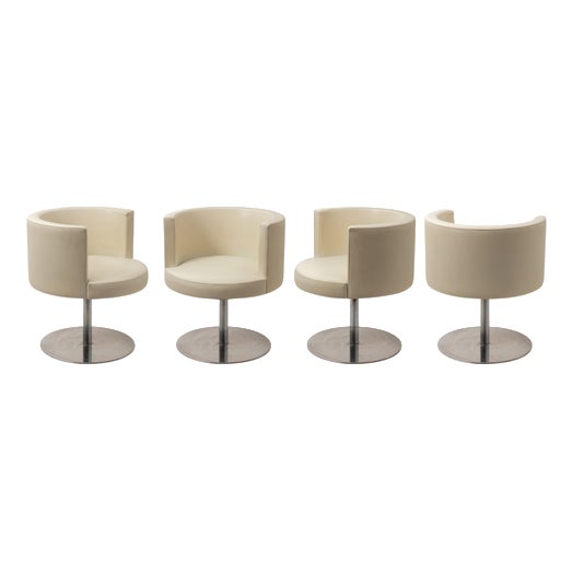Cidonio Swivel Chairs in Leather and Metal by Antonio Astori for Chide, 1970s, Set of 4 For Sale