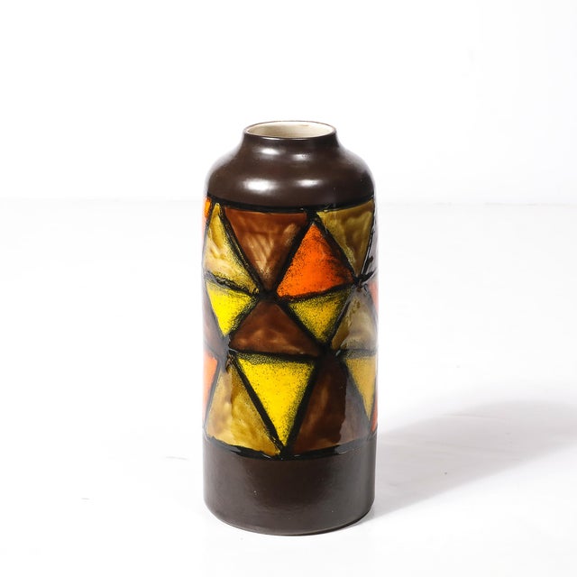 1950s Mid-Century Ceramic Vase in Burnt Umber W/ Yellow & Orange Details by Aldo Londi For Sale - Image 5 of 14