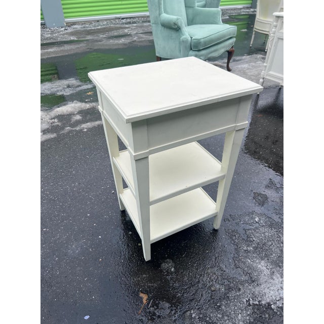 Traditional 1990s White Painted Nightstand With Drawer & Open Shelving For Sale - Image 3 of 7