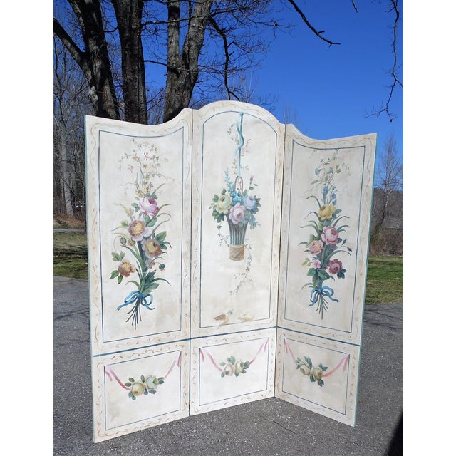 Vintage Shabby Chic 3 Panel Canvas Folding Dressing Privacy Screen Room