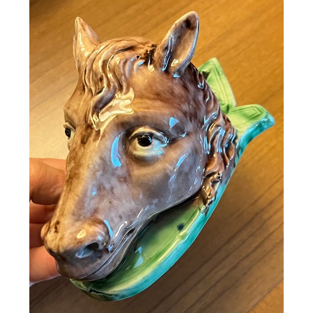 Antique 19th century French Thomas Victor Sergent horse head wall pocket bracket vase Palissy Ware, circa 1880. Sergent...