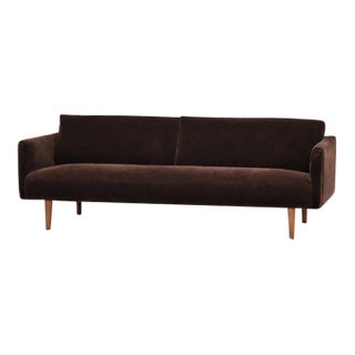 1950s Mid Century Modern 81.5” Brown Mohair Sofa For Sale