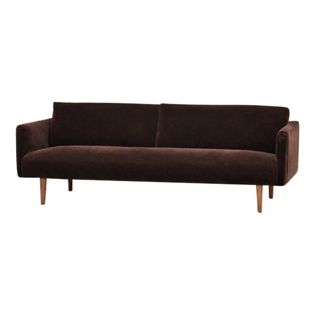 1950s Mid Century Modern 81.5” Brown Mohair Sofa For Sale