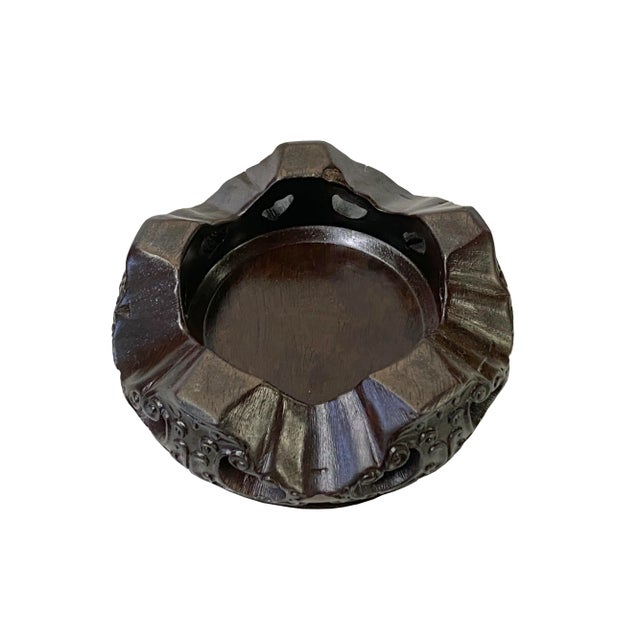3.75" Oriental Motif Brown Wood Round Table Top Stand Riser For Sale - Image 4 of 5