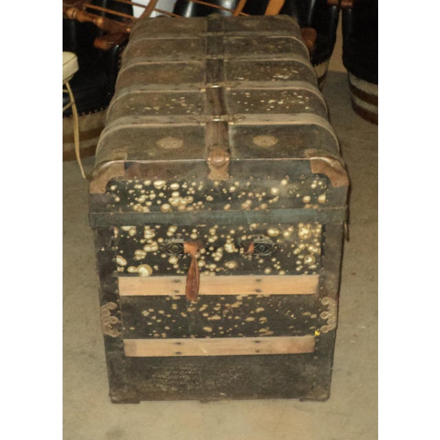 Wood Antique Large Metal & Wood Steamer Trunk For Sale - Image 7 of 12