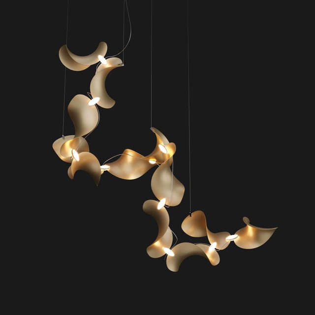 Not Yet Made - Made To Order Dune 12 Spiral Chandelier with Shades in Gold Metallic Tone by Daniel Becker for Moss Objects For Sale - Image 5 of 8