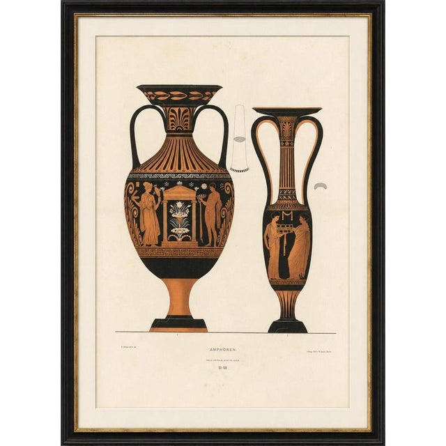 Antique Greek Amphorae with Classical Figures Double-Page Lithograph, 1883 Original antique color lithograph depicting two...