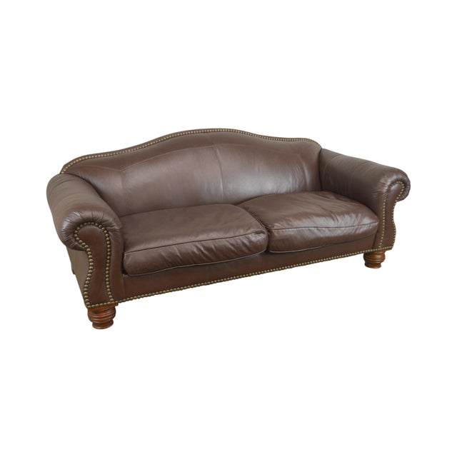 Lillian August Brown Leather Sofa With Down Filled Cushions Chairish