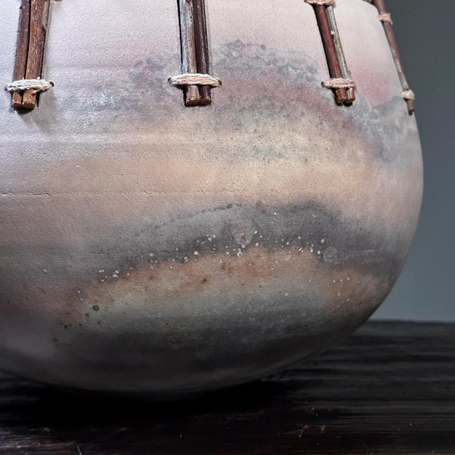 1980s Vintage Organic Modern Fiber and Clay Vessel by Christine and Michael Adcock (Ca. 1980, Signed) For Sale - Image 5 of 11