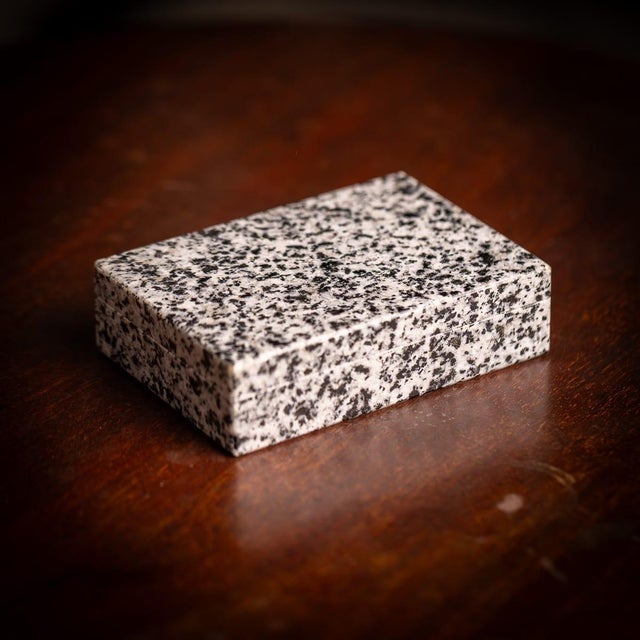 Vintage 20th Century Italian stone box crafted from Spanish Bianco Castilla stone. The box is fitted with brass hinges,...