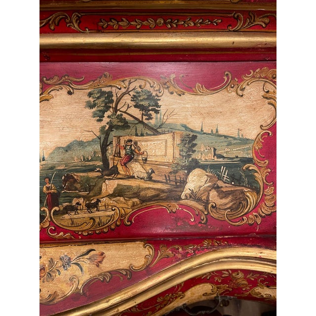 Italian Venetian Rococo-Style Painted Secretary Cabinet-Mirrored Doors, C. 1930s For Sale - Image 13 of 14