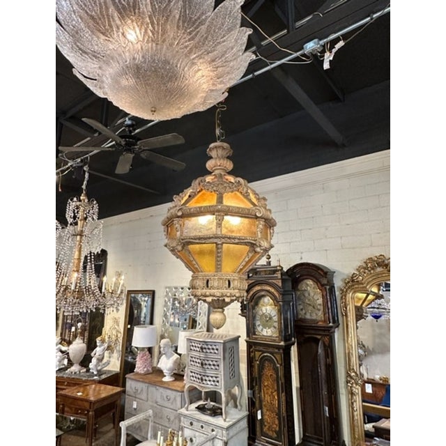 Traditional Large Italian Stripped Wood Lantern For Sale - Image 3 of 8