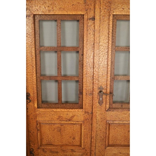 Handcrafted Solid Wood Rustic Exterior Double French Door – Custom Mexican Design Made to Order For Sale - Image 14 of 16