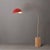 Mid-Century Modern 1980s Nova of California Adjustable Brass Floor Lamp - Tambo Mid Century Modern Arc Lamp, Ash Wood, Red/Gold Shade For Sale - Image 3 of 4