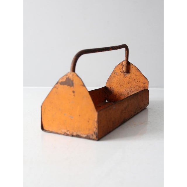 Mid 20th Century Vintage Orange Metal Trug Basket Toolbox For Sale - Image 5 of 10