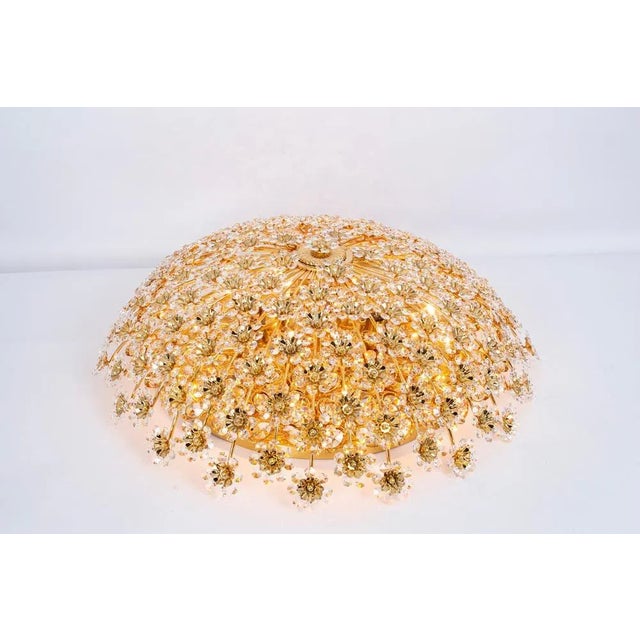 Metal Large Gilt Brass and Cut Glass Flower Flush Mount from Palwa, Germany, 1970s For Sale - Image 7 of 13