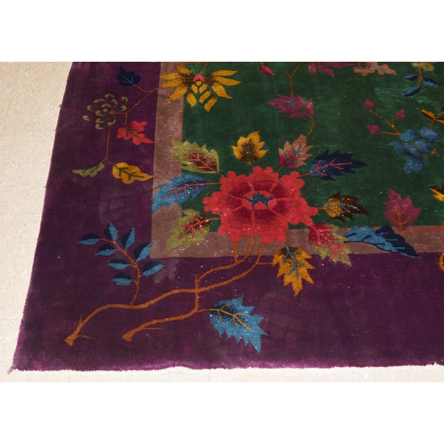 Eggplant Antique Chinese Art Deco Hand Knotted Wool Rug, 8'711'4 For Sale - Image 8 of 9