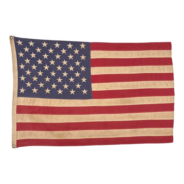 Vintage Cotton American Flag With Sewn Stars For Sale
