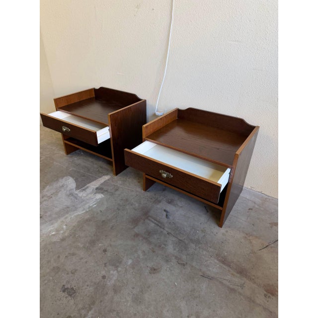 Pair of Mid 20th Century Danish Teak Nightstands by Denka – Vintage Scandinavian Bedside Tables For Sale - Image 4 of 8