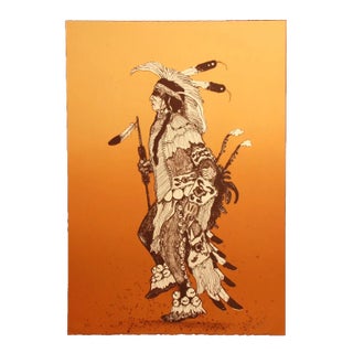 Kevin Red Star "Crow War Dancer" Hand Signed Original Lithograph For Sale
