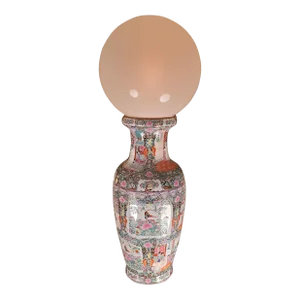 Antique Mid 19th Century Chinese Grand Palace Rose Medallion Porcelain Vase Gilt Edge Globe Table Lamp