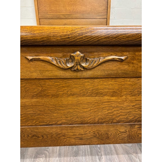 Wood Antique Full Size Victorian Eastlake Carved Oak High Back Bed For Sale - Image 7 of 7