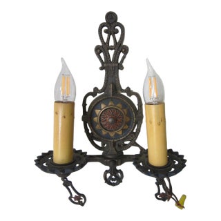Arts and Crafts Iron Two Arm Sconce For Sale