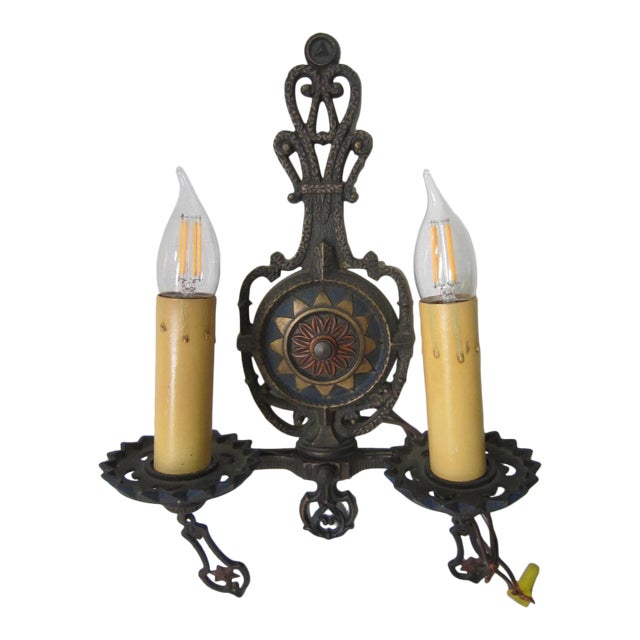 Arts and Crafts Iron Two Arm Sconce For Sale