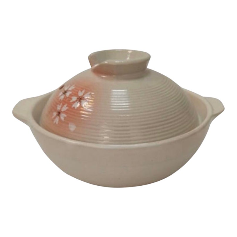 Japanese Earthen Ceramic Stoneware Lidded Pot Cherry Blossom Hot Soup Asian Chinese Vintage Small For Two Antique Chairish