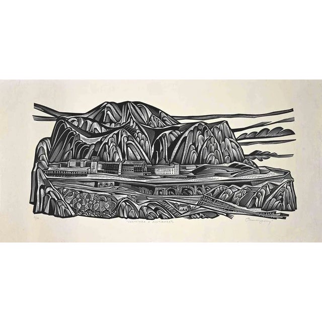 Carretera a Monserrato is an original woodcut print realized by Tranquillo Marangoni. Hand-signed on the lower right in...