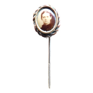 Antique European Victorian 9k Gold Sepia Photo Portrait Stickpin For Sale