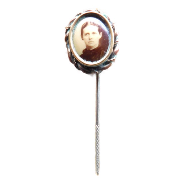 Antique European Victorian 9k Gold Sepia Photo Portrait Stickpin For Sale