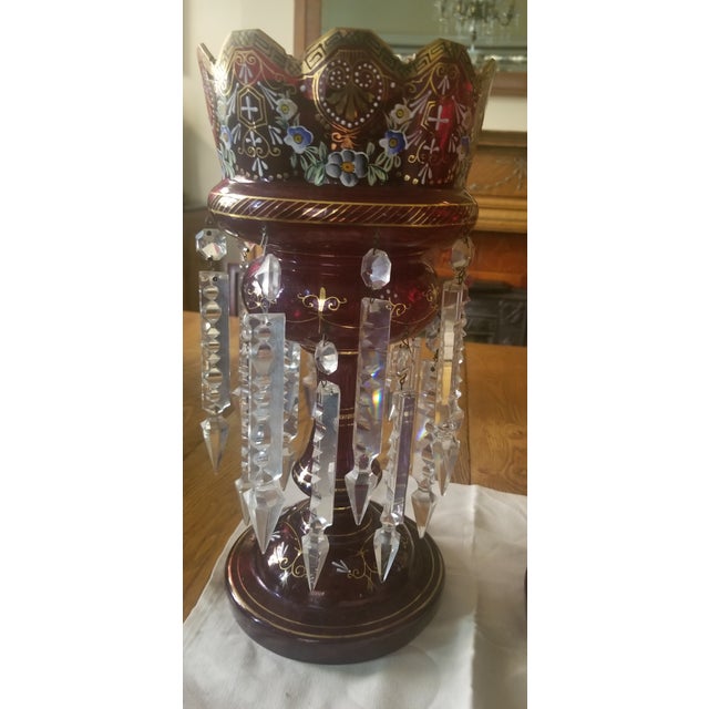 Antique Victorian Bohemian Ruby Mantel Candle Lusters - a Pair For Sale - Image 6 of 11