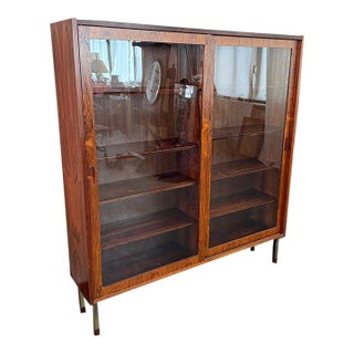1960s Danish Modern Rosewood Glass Front Display Cabinet Bookcase by Poul Hundevad For Sale
