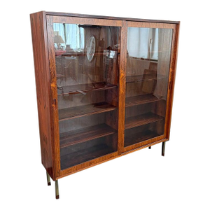 1960s Danish Modern Rosewood Glass Front Display Cabinet Bookcase by Poul Hundevad