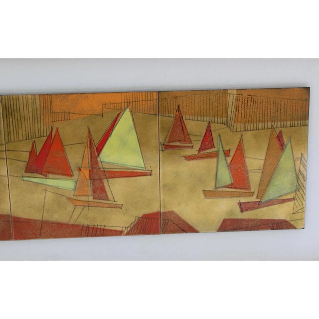 Mid-Century Modern Mid-Century Modern Sailboats Artwork on Enamel For Sale - Image 3 of 13