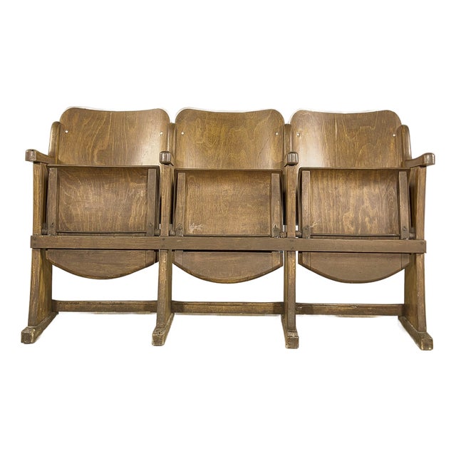Three-Seat Cinema Bench in Wood and Poplar Plywood, 1950s For Sale